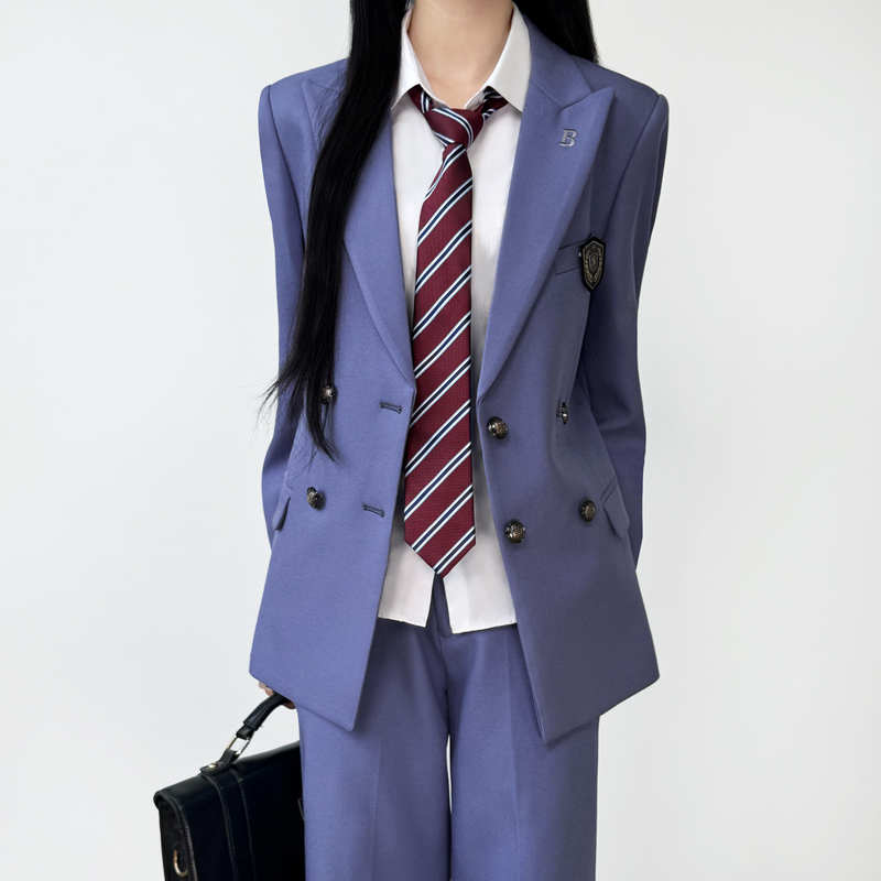Uncle Kimura Jk Uniform Blue-Purple Suit Girls' Jacket Japanese Original Double-Breasted Six-Button Suit and Trousers Set