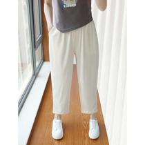 Fat mm plus size pants ice silk nine-point cool pants summer fat girl thin vertical straight leg plus fat enlarged womens pants