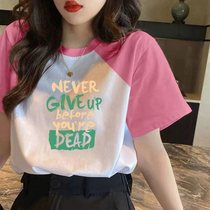 Fat mm large size t-shirt raglan short-sleeved t-shirt womens loose American retro niche design half-sleeved ins top summer