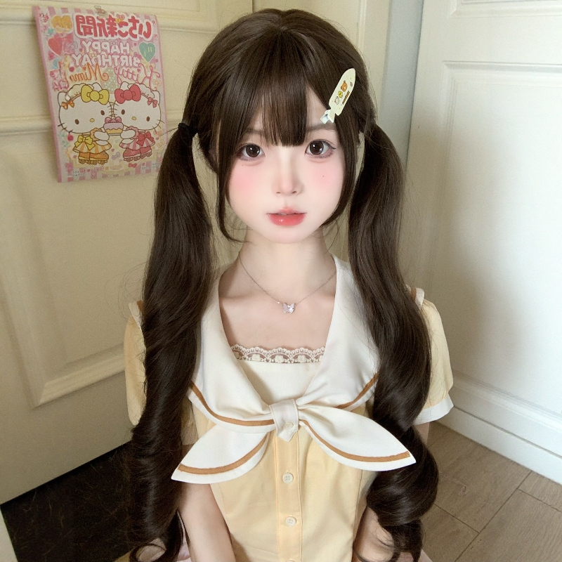 Pudding Rabbit Wig for Women, Long Hair, Internet Celebrity Style, Daily Wear, Lolita 75cm Roman Curls, Full Bangs, Full Head Wig, Jk Style, Young Girl
