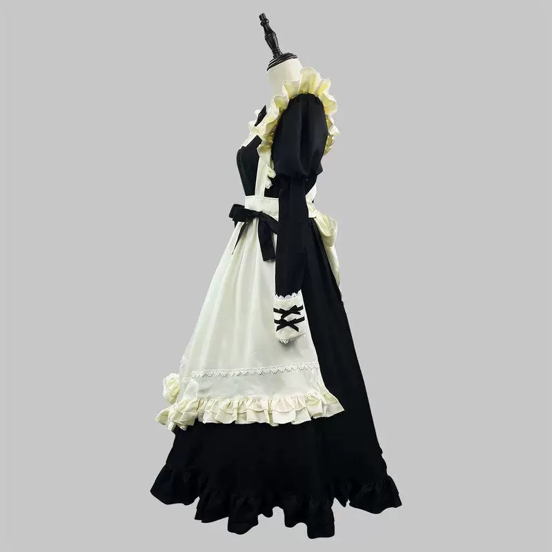 Новый Lolita длинное платье горничной большого размера черное японское кружево наряд горничной для кофе шопа милый японский гардероб горничная