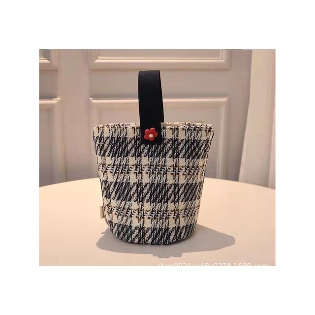 Fashionable and Simple Plaid Korean Canvas Bucket Bag, Casual and Versatile Mommy Bag, Thickened Lunch Box Bag, Handbag