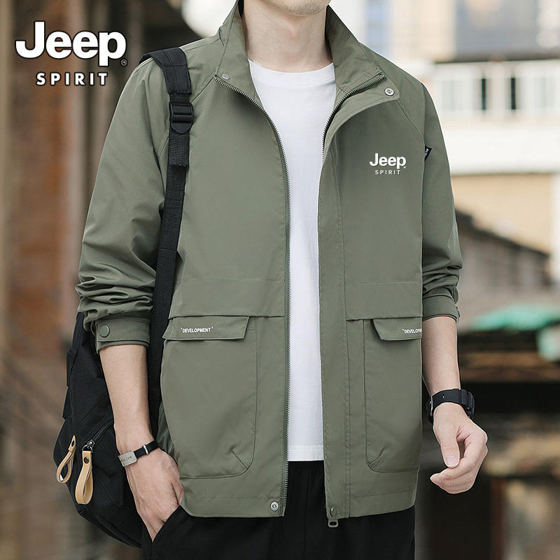 Jeep Jeep Spring and Autumn New Men's Jacket Casual Stand-Up Collar Workwear Jacket Men's Spring Army Green Trendy Brand Top