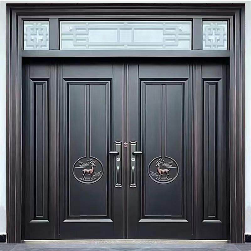 Zinc Alloy House Door, Double-Door Cast Aluminum Entrance Door, Rural Self-Built House Living Room Lobby Four-Way Entrance Door