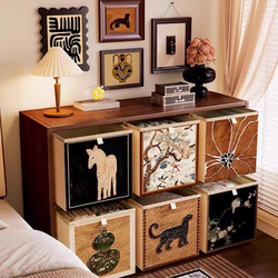 Zhen Shi Home Chinese Ancient Style Storage Box Kalike Gingham Cabinet Non-Rattan Storage Box Storage Fabric Storage Baskets