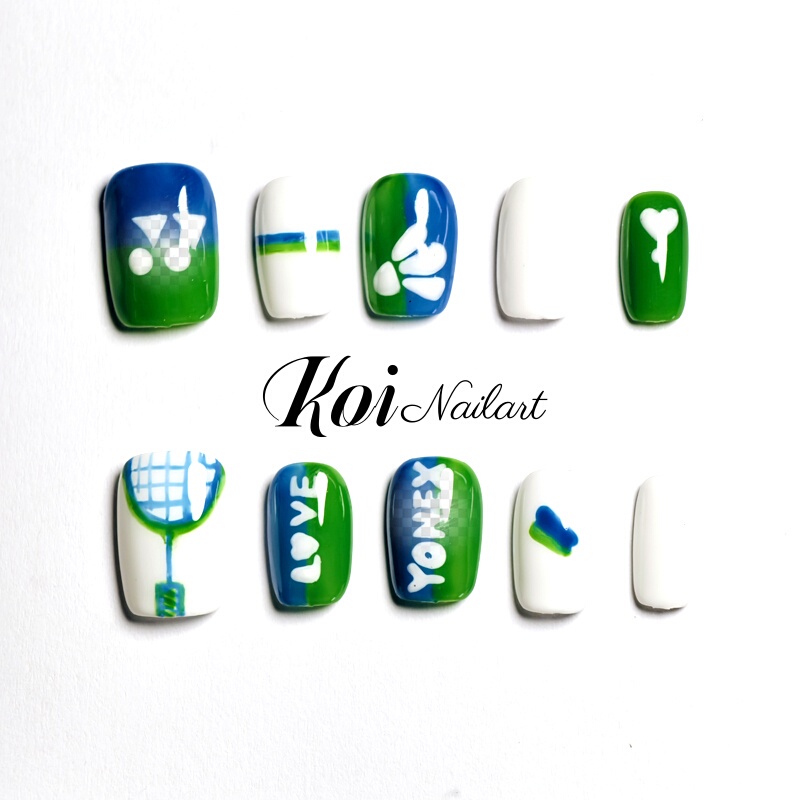 [Badminton Elements] Super Popular Badminton Player’S Exclusive Wearable Nails to Show Off White Nails, Temporary Hand-Painted Manicure