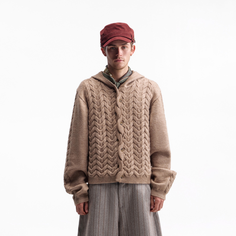 Zhabu Xiao*Sheep Wool Hooded Cable-Knit Cardigan Sweater, Soft and Warm Old Money Style Ribbed Cable-Knit Jacket Zhabu Xiao*Sheep Wool Hooded Cable-Knit Cardigan Sweater, Soft and Warm Old Money Style Ribbed Cable-Knit Jacket