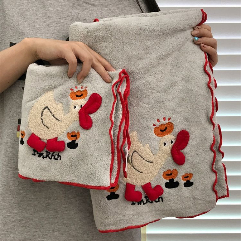 Duckling Bath Towel with Lace Trim, Long Style for Home Use, Couple's Bath Wrap, Absorbent and Non-Shedding X1 Duckling Bath Towel with Lace Trim, Long Style for Home Use, Couple's Bath Wrap, Absorbent and Non-Shedding X1