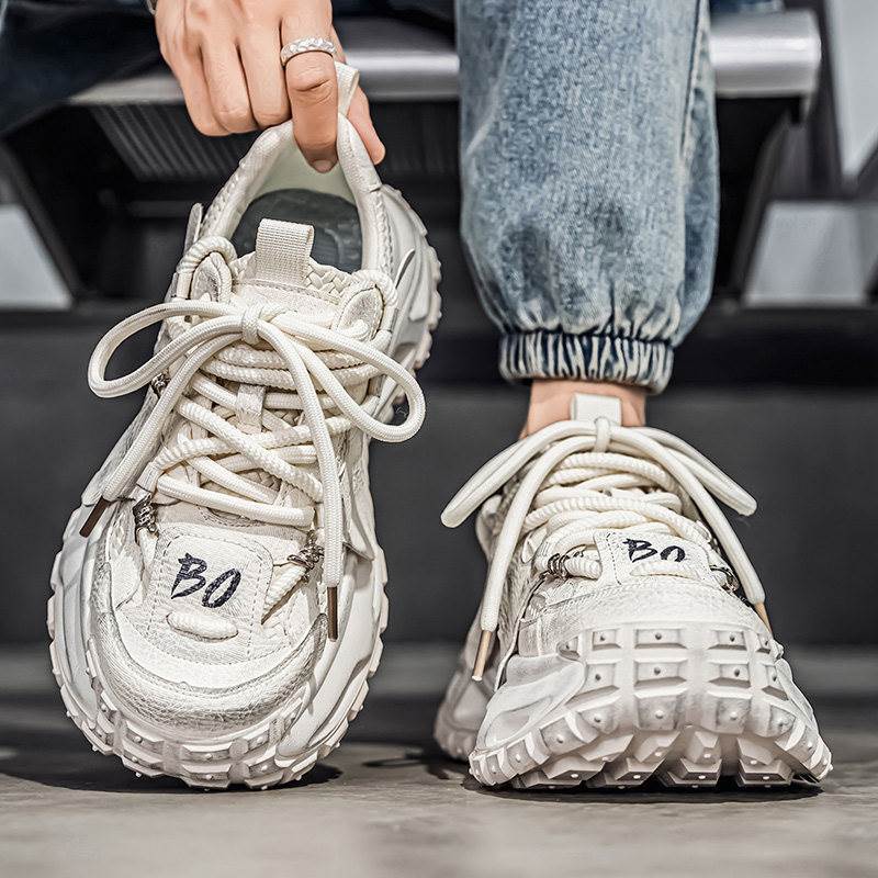 Men's Shoes with Wide Toe and Wide Feet, Spring Trendy Brand Running Sneakers, Youth High-End Vintage Dad Shoes, Height-Increasing White Shoes
