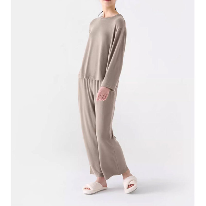 Unprinted Soft Knit Home Pajama Set, Loungewear, Two-Piece Set, Loose Fit for Couples, Sleepwear