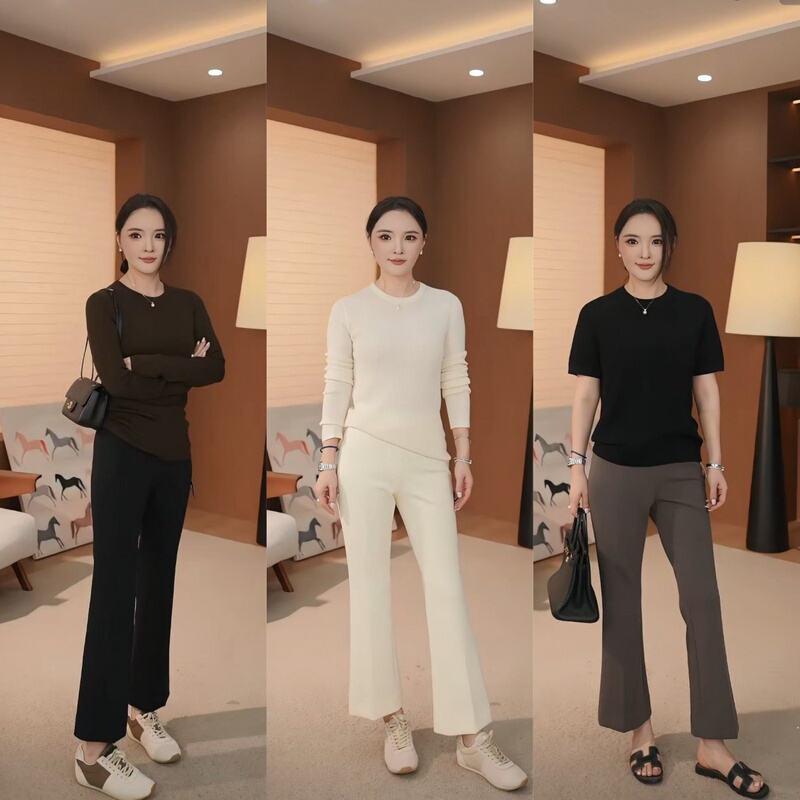 Cdl (Can Be Worn in Spring, Summer, and Autumn) Anti-Wrinkle High-Thread-Count High-Density Nine-Point High-Waisted Elastic Flared Pants Cl5815-Nt