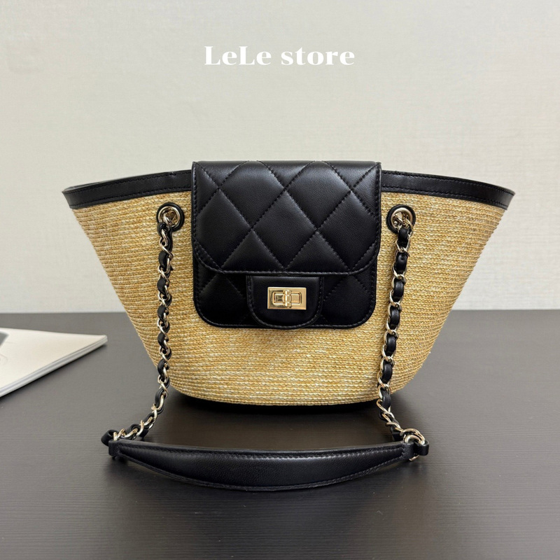 Tweed Style 26C Early Spring New Raffia Woven Bag Vegetable Basket Straw Bag Chain Shoulder Underarm Beach Bag Tweed Style 26C Early Spring New Raffia Woven Bag Vegetable Basket Straw Bag Chain Shoulder Underarm Beach Bag