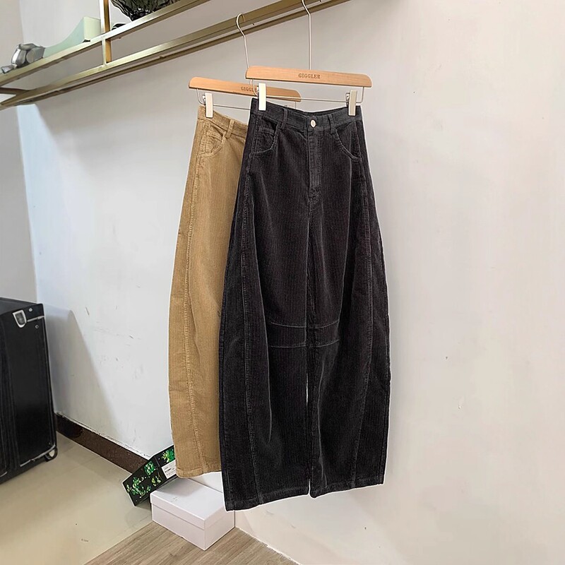 Qiaofumu Corduroy Casual Pants High-Waisted Loose Lazy Style Long Pants