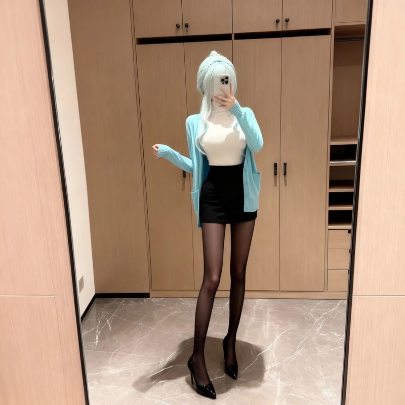 Snow Girl Cosplay Everyday Wear Knitted Cardigan Sweater Coat Autumn and Winter Turtleneck Base Shirt Sexy Bodycon Skirt Set
