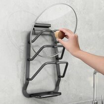 Stainless steel pot and lid rack without punching holes wall-mounted shelf cutting board placement bracket kitchen layered storage border installation