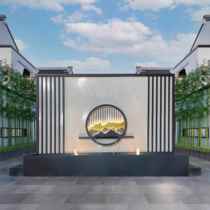 Stainless steel screen partition outdoor courtyard new Chinese style screen wall metal landscape wall rockery flowing water welcoming door background wall