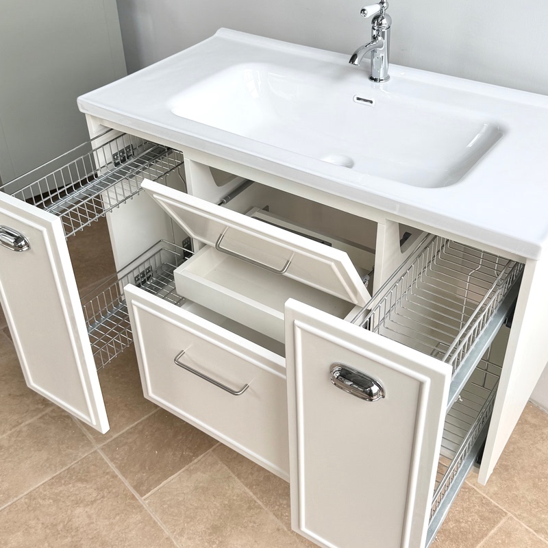Xiaohongshu's Popular Cream-Style Pull-Out Bathroom Cabinet Set with Integrated Ceramic Basin and Washbasin Cabinet