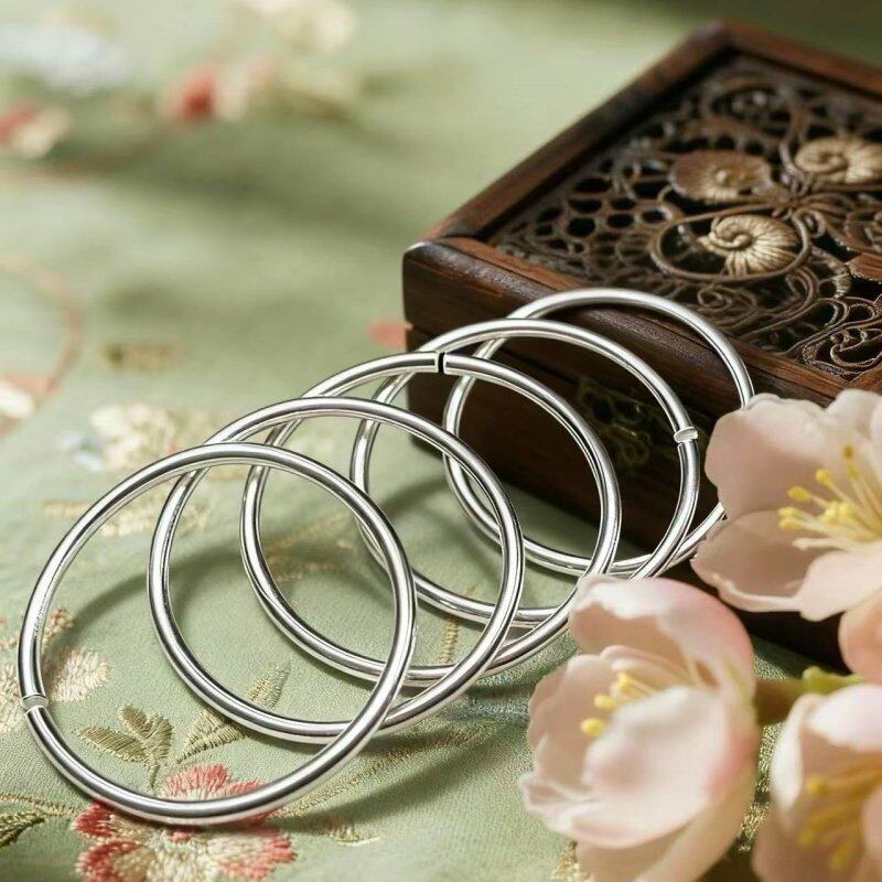 Jinjia Pure Silver Bracelet, Solid Open-Ended Silver Bracelet for Women, Traditional Plain Band, Chinese Style Silver Bracelet Jinjia Pure Silver Bracelet, Solid Open-Ended Silver Bracelet for Women, Traditional Plain Band, Chinese Style Silver Bracelet