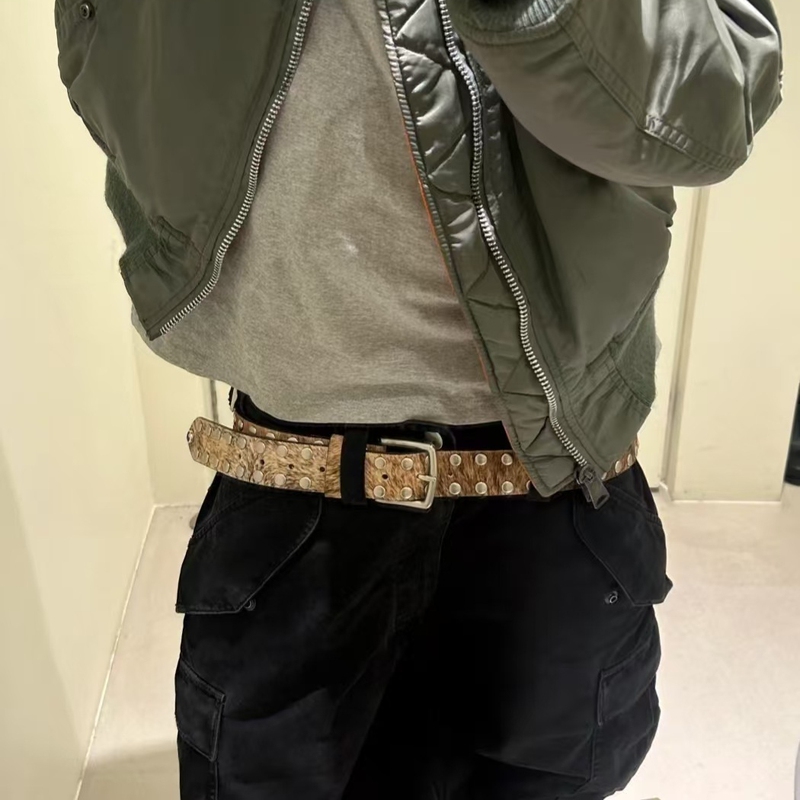 Zerooo Independent Stu Gradient 8-Ball Horsehair Studded Belt 91Yxng Same Style Versatile Commuter Genuine Leather Belt