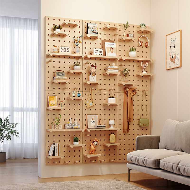 Hole board solid wood wall shelf wooden wall hanging bookshelf partition storage rack hanging board wall