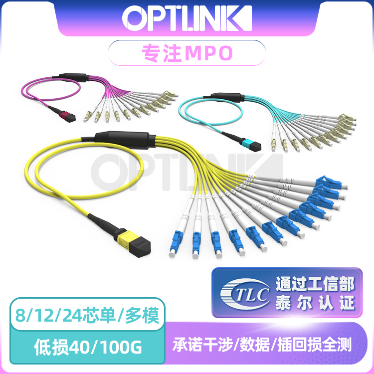 Mpo-Lc Fiber Optic 8/12 Core High-Density Low-Loss 10g Single-Mode Sm Multi-Mode Om3/Om4 Trunk Branch Jumper