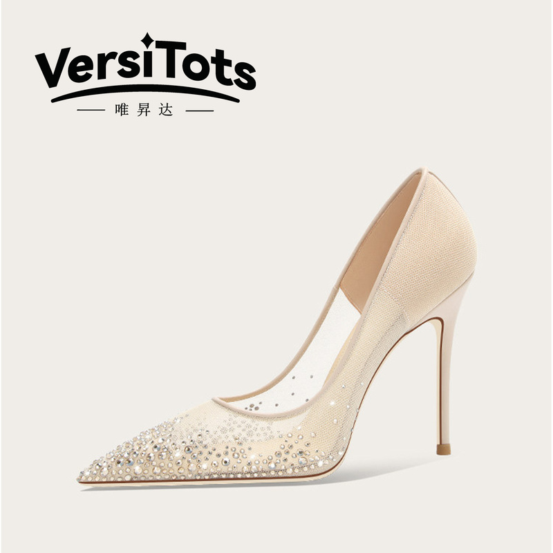 Versitots French Lace Mesh High Heels, Elegant and Luxurious, Stunning for Parties, Black Dress with Rhinestones Versitots French Lace Mesh High Heels, Elegant and Luxurious, Stunning for Parties, Black Dress with Rhinestones