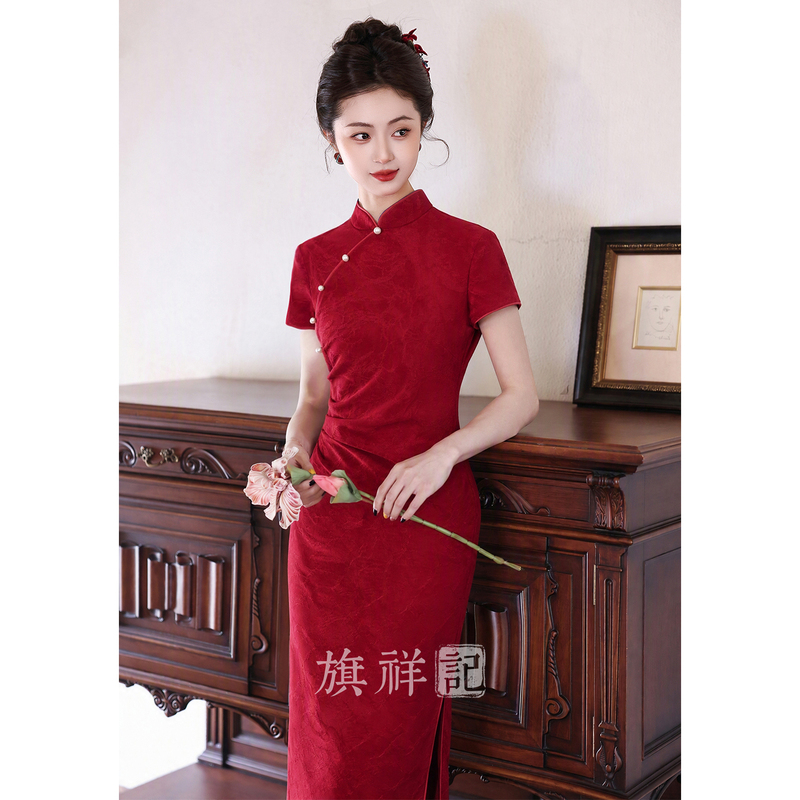 Qixiangji Red Particularly Beautiful Fitted Waist Cheongsam 2026 New Engagement Dress Morning Gown Bride's Wedding Banquet Casual Wear Qixiangji Red Particularly Beautiful Fitted Waist Cheongsam 2026 New Engagement Dress Morning Gown Bride's Wedding Banquet Casual Wear