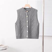 Knitted vest cardigan twist sweater vest autumn and winter layering for women small waistcoat sleeveless outer layer retro top