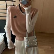 Korean embroidered sleeveless knitted vest for women short layered sweater vest