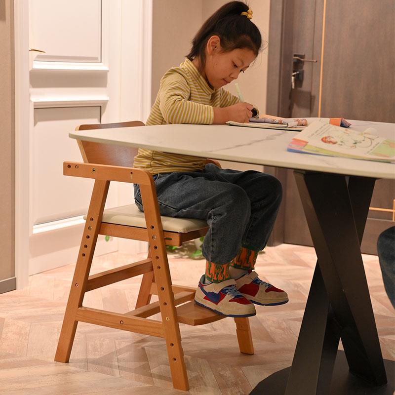 Children's learning chair solid wood writing chair lift-adjustable seat long stool student desk chair baby meal cloud