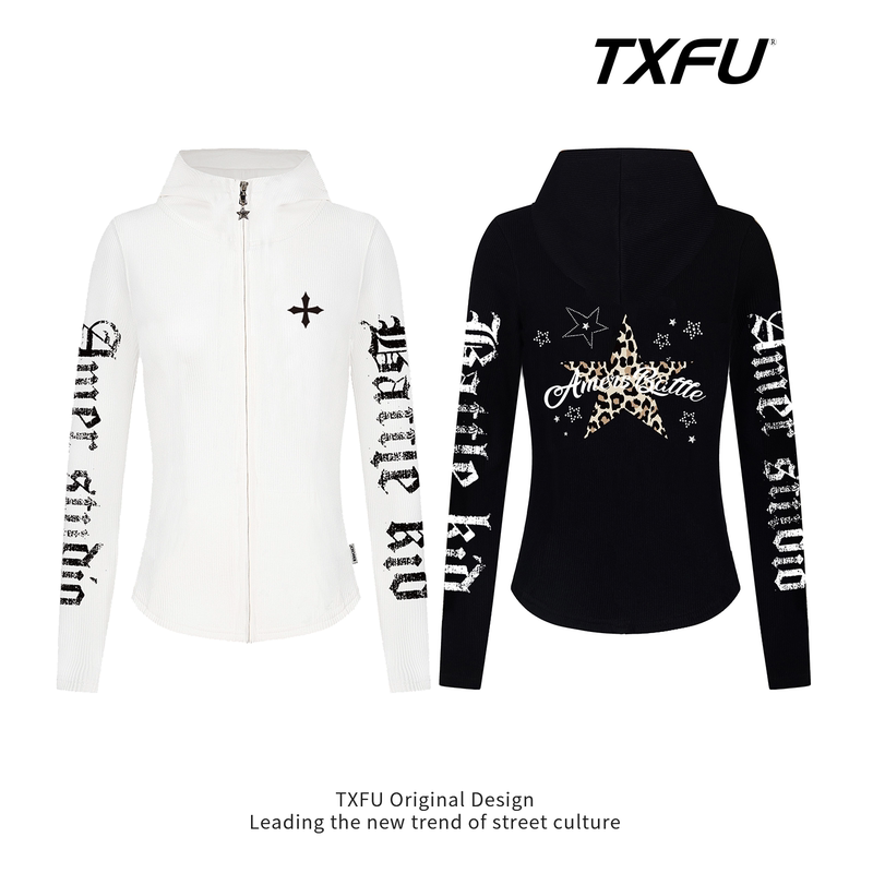 Txfu Retro Gothic Letter Print Physical Sun Protection Hoodie Thin Slim Fit 2026 New Style Hooded Cover-Up for Women