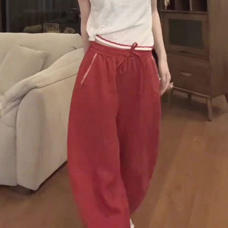 Wide-Leg Pants with Elastic Waistband for Women, 2026 Summer New Style, Daily Loose Casual Fashionable Straight-Leg Pants