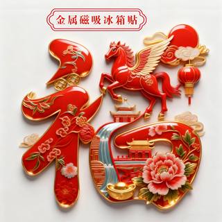 新款福运马上到金属磁吸冰箱贴福气满满好运锦鲤文化创意纪念礼物