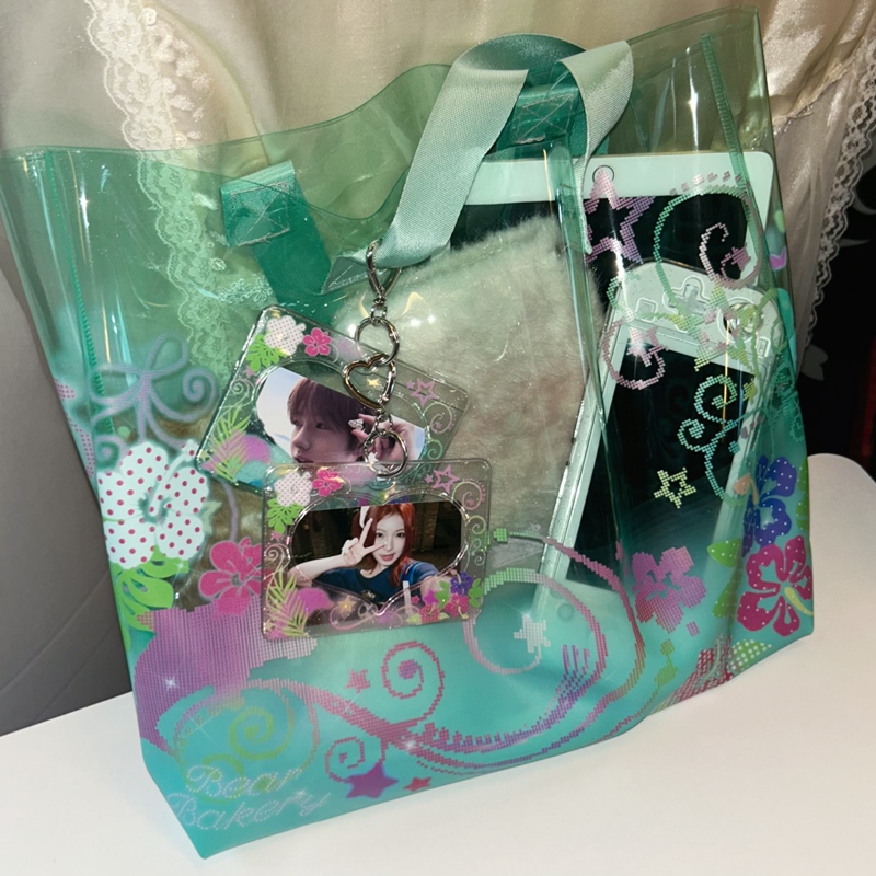 【Mint Summer】Hawaiian Pixel Retro Style Mint Green Pvc Jelly Tote Bag Underarm Bag 【Mint Summer】Hawaiian Pixel Retro Style Mint Green Pvc Jelly Tote Bag Underarm Bag