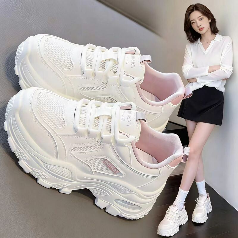 Women's Summer Mesh Shoes, Thin Sneakers, Breathable Mesh Surface, Height-Increasing White Shoes, Lightweight Soft Sole, Ultra-Light Dad Shoes, Popular Style