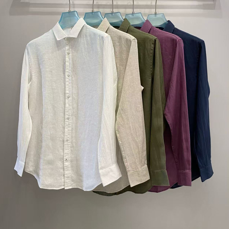 Italian Old Money Style 2026 Spring/Summer New Letter Embroidery Business Pure Linen Long-Sleeved Shirt Men's Breathable Shirt Italian Old Money Style 2026 Spring/Summer New Letter Embroidery Business Pure Linen Long-Sleeved Shirt Men's Breathable Shirt