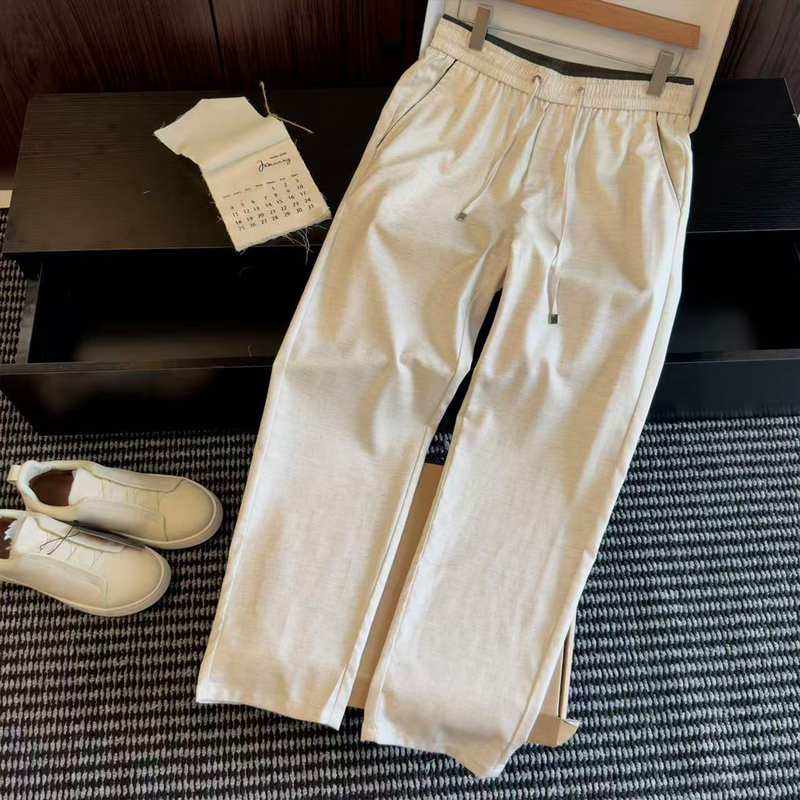 Europe-Z Asia 2026 Spring/Summer New Simple Relaxed Style Linen Straight Drawstring Jogger Pants Men's Casual Pants Trend