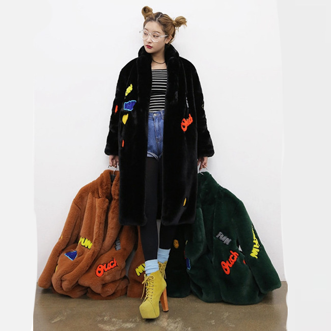 2025 Korean Version of the New Imitation Rex Rabbit Fur Coat, Loose Mid-Length Fashion Trendy Plus-Size Women's Clothing
