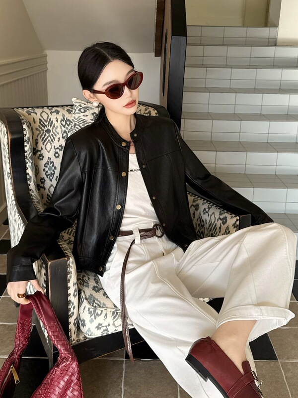Korean Style Heavy-Duty New Fashion Loose-Fitting Slimming Versatile Biker Leather Jacket for Women