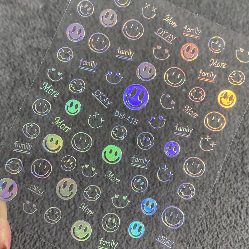 Colorful Laser Silver Smiley Face Nail Stickers Flat DIY Phone Case Tablet Water Cup Ccd Nail Sticker Decoration Colorful Laser Silver Smiley Face Nail Stickers Flat DIY Phone Case Tablet Water Cup Ccd Nail Sticker Decoration