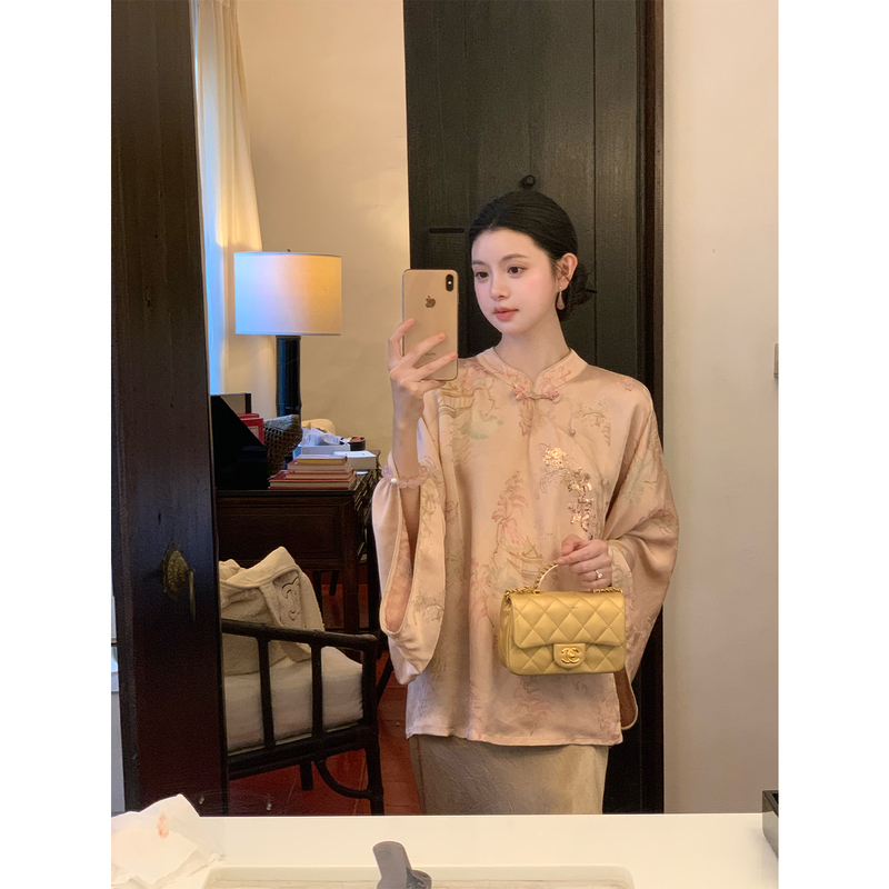 Fleme Man Ye Mountain Mist Lily Oriental Aesthetic Atmosphere High-End Romantic Sequin Embroidery New Chinese Style National Style Top Fleme Man Ye Mountain Mist Lily Oriental Aesthetic Atmosphere High-End Romantic Sequin Embroidery New Chinese Style National Style Top