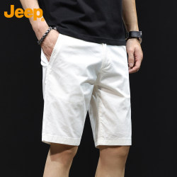 Jeep Men's High-End Casual Shorts, Summer Thin White Slim-Fit Straight-Leg Ice Silk Five-Point Shorts for Outdoor Wear
