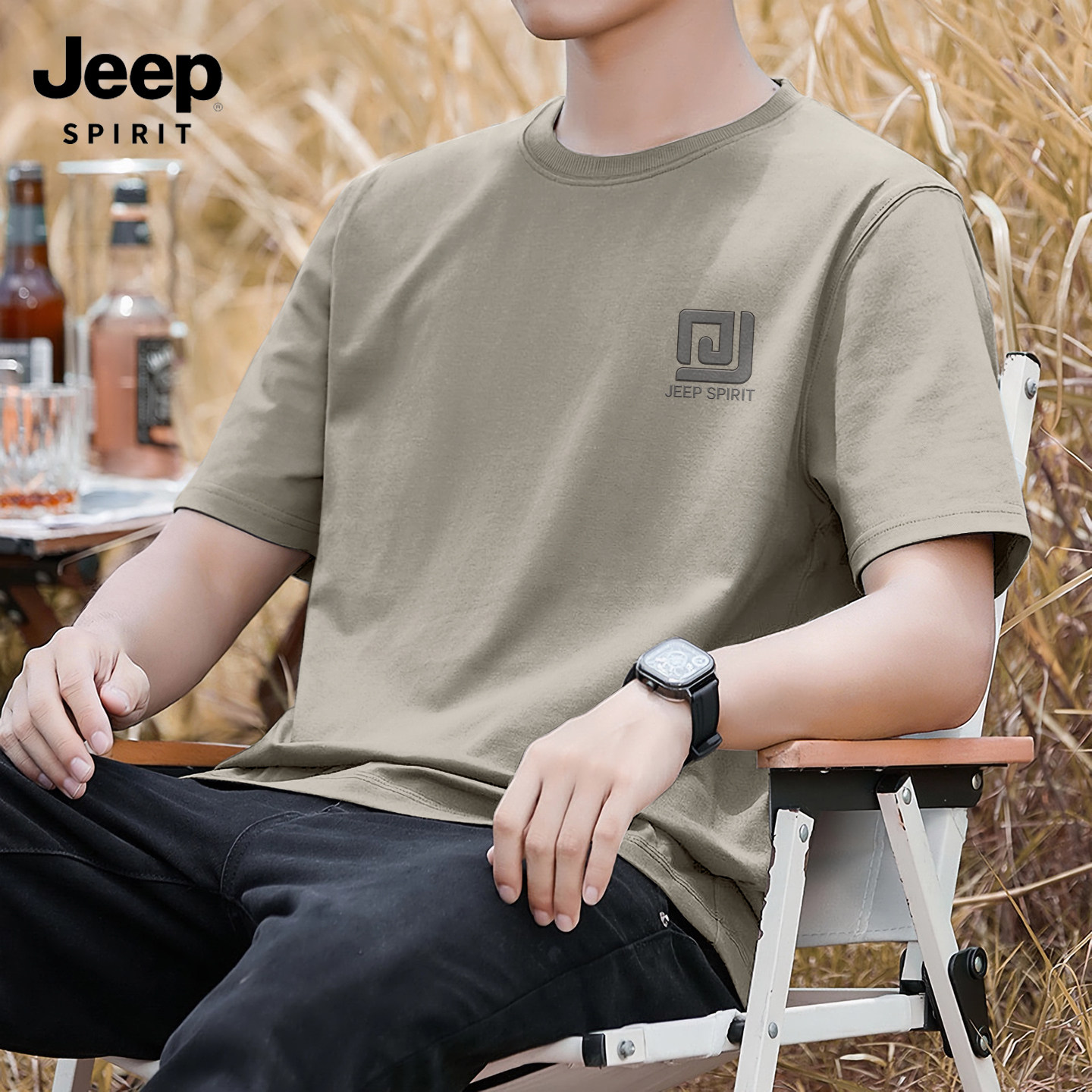 JEEP Jeep мужская футболка с короткими рукавами 2026, новая летняя футболка, мужская свободная хлопковая модная брендовая футболка tide, мужская футболка G