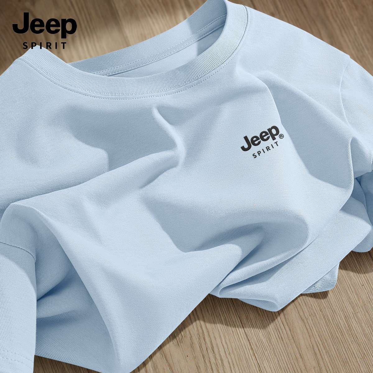 JEEP SPIRIT Мужская хлопковая футболка Jeep с короткими рукавами, новинка 2026 года, мужской топ синего цвета, модная мужская одежда G