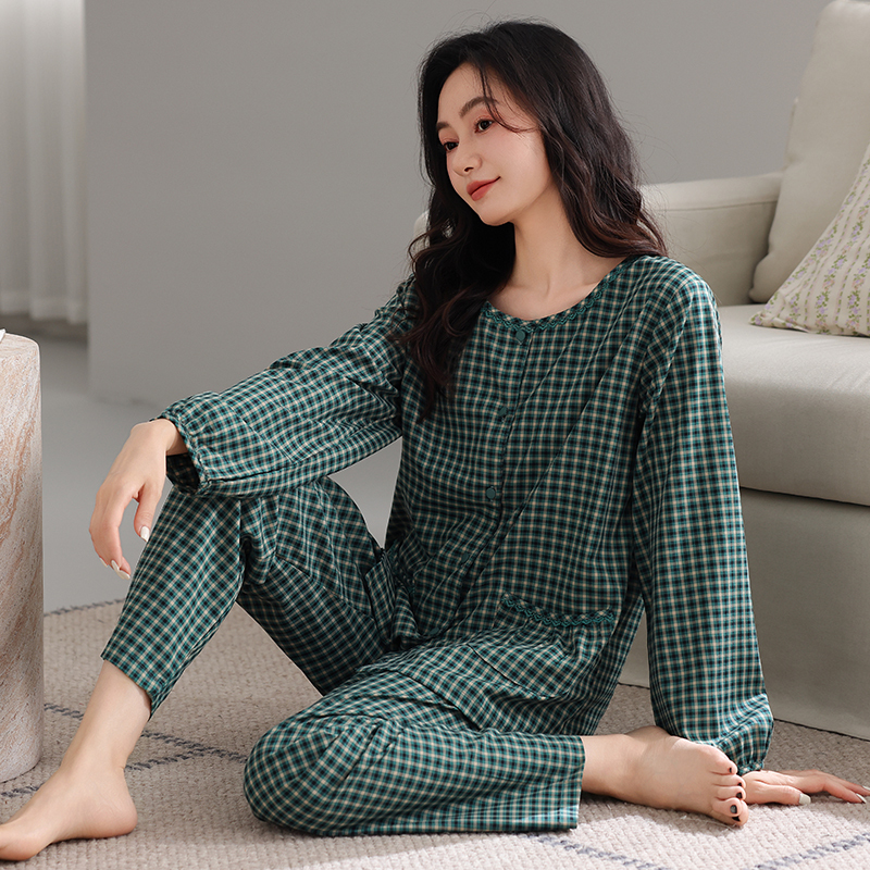 Women's Pajamas, Woven Pure Cotton, Long-Sleeved with Chest Pads, Spring and Autumn, Mother's All-Cotton 2026 New Style, High-End Home Wear Set