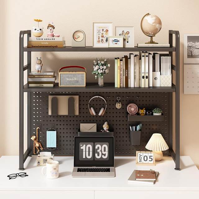 Hole board storage rack desktop bookshelf multi-layer iron art learning table storage rack computer desk grid rack desk rack desk rack