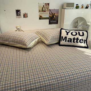 正官旗格子咖A类色织全棉绗缝床盖三件套纯棉夹棉加厚床单榻榻米.