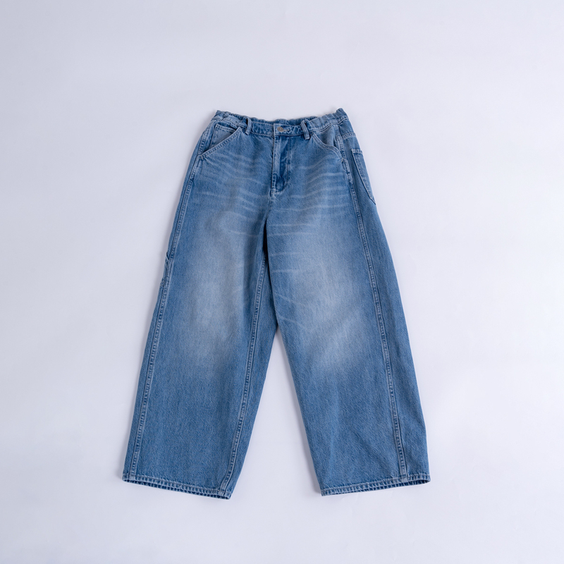 Ikigai Turkish Retro Blue Denim Pineapple Pants 100 Cotton Dark Elastic Adjustable Waist Straight Jeans