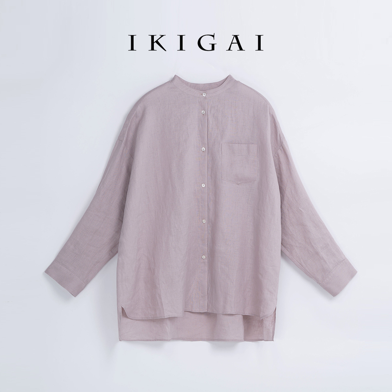 Ikigai Japanese High-Thread-Count Linen Silhouette Slimming Versatile Long-Sleeve Shirt Spring and Summer Sun Protection Top