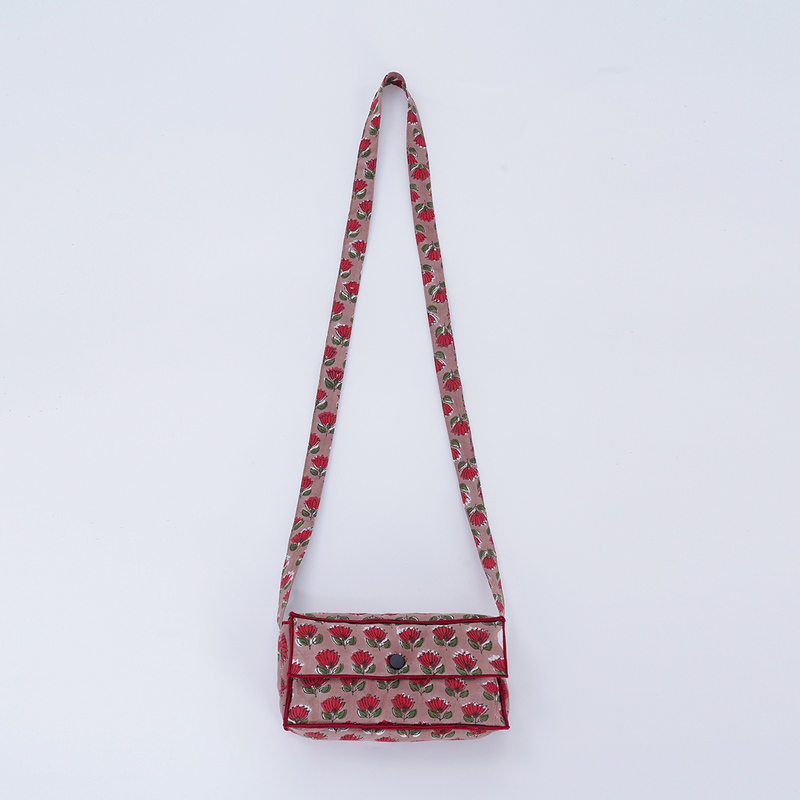 Ikigai Indian Floral Print Cotton Crossbody Bag, Artistic Long Horizontal Style Portable Shoulder Bag Ikigai Indian Floral Print Cotton Crossbody Bag, Artistic Long Horizontal Style Portable Shoulder Bag
